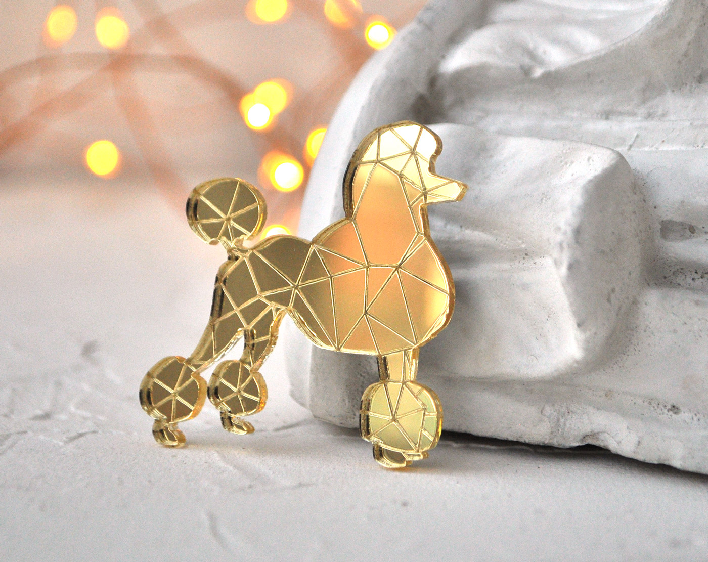 Пудель - зеркальная брошь