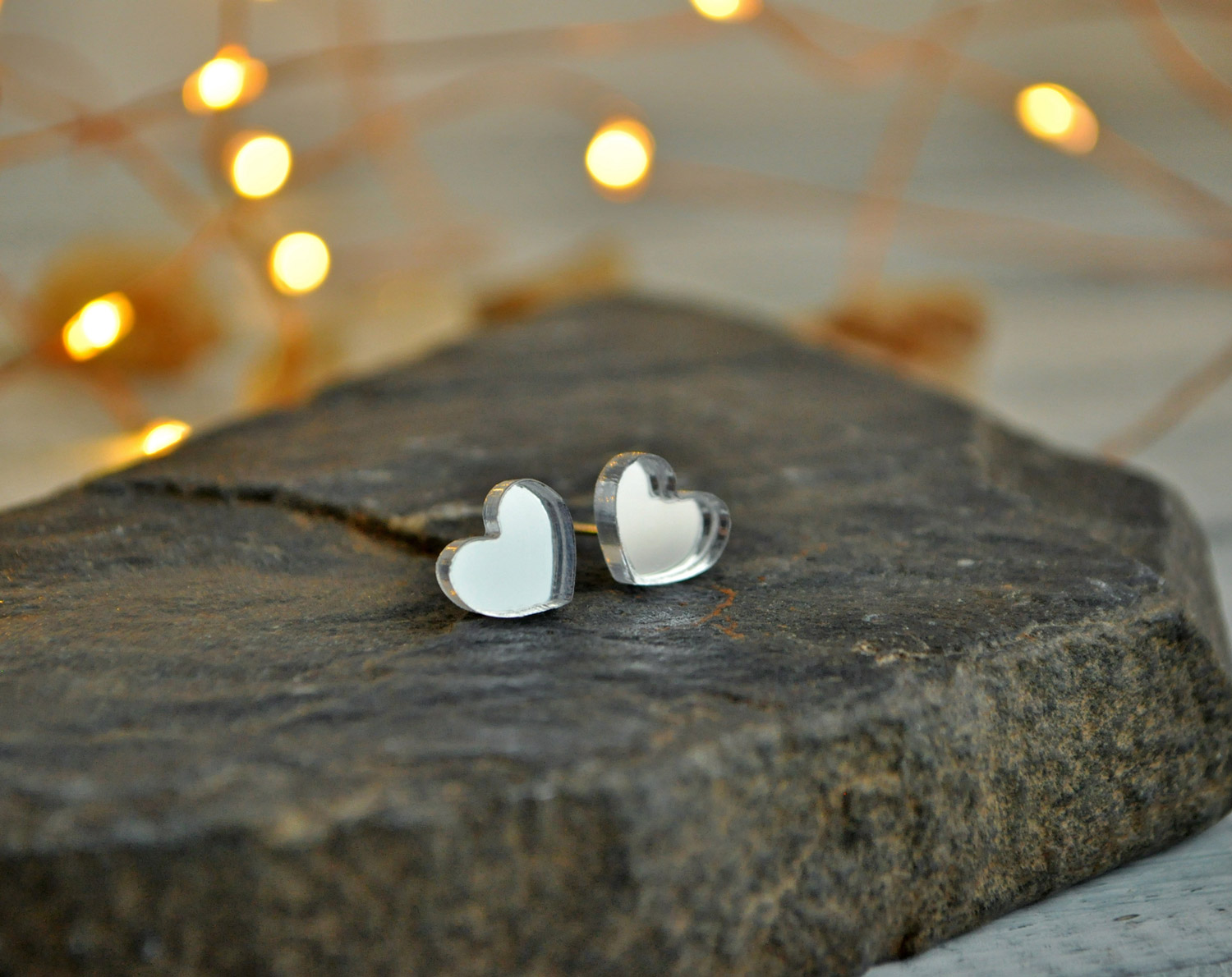 Зеркальные сердечки - серьги-гвоздики зеркальные