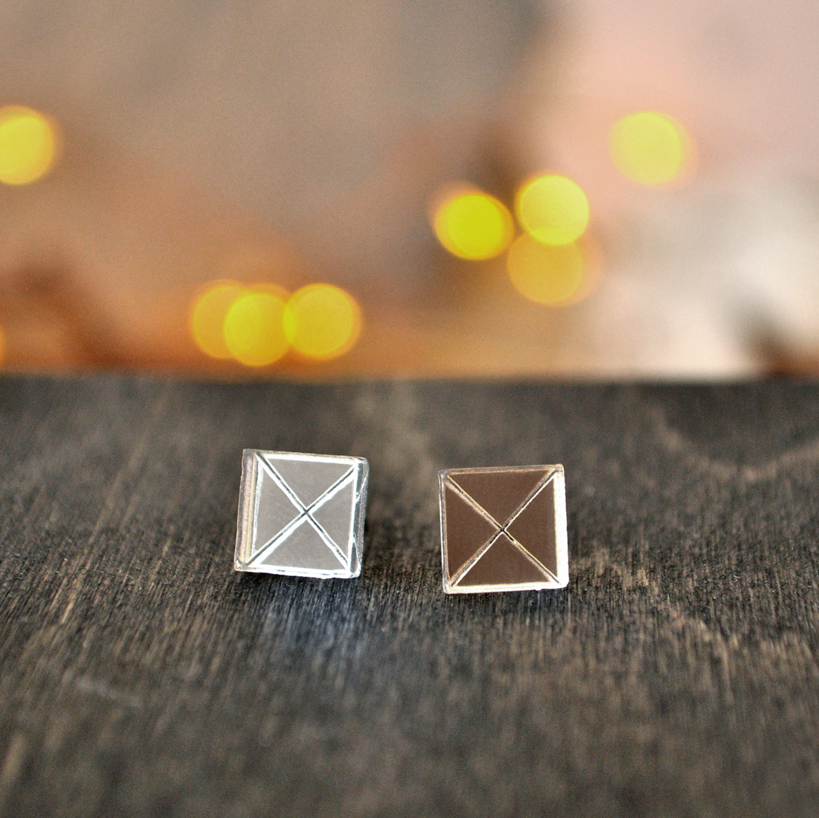 Зеркальные квадраты - серьги-гвоздики зеркальные