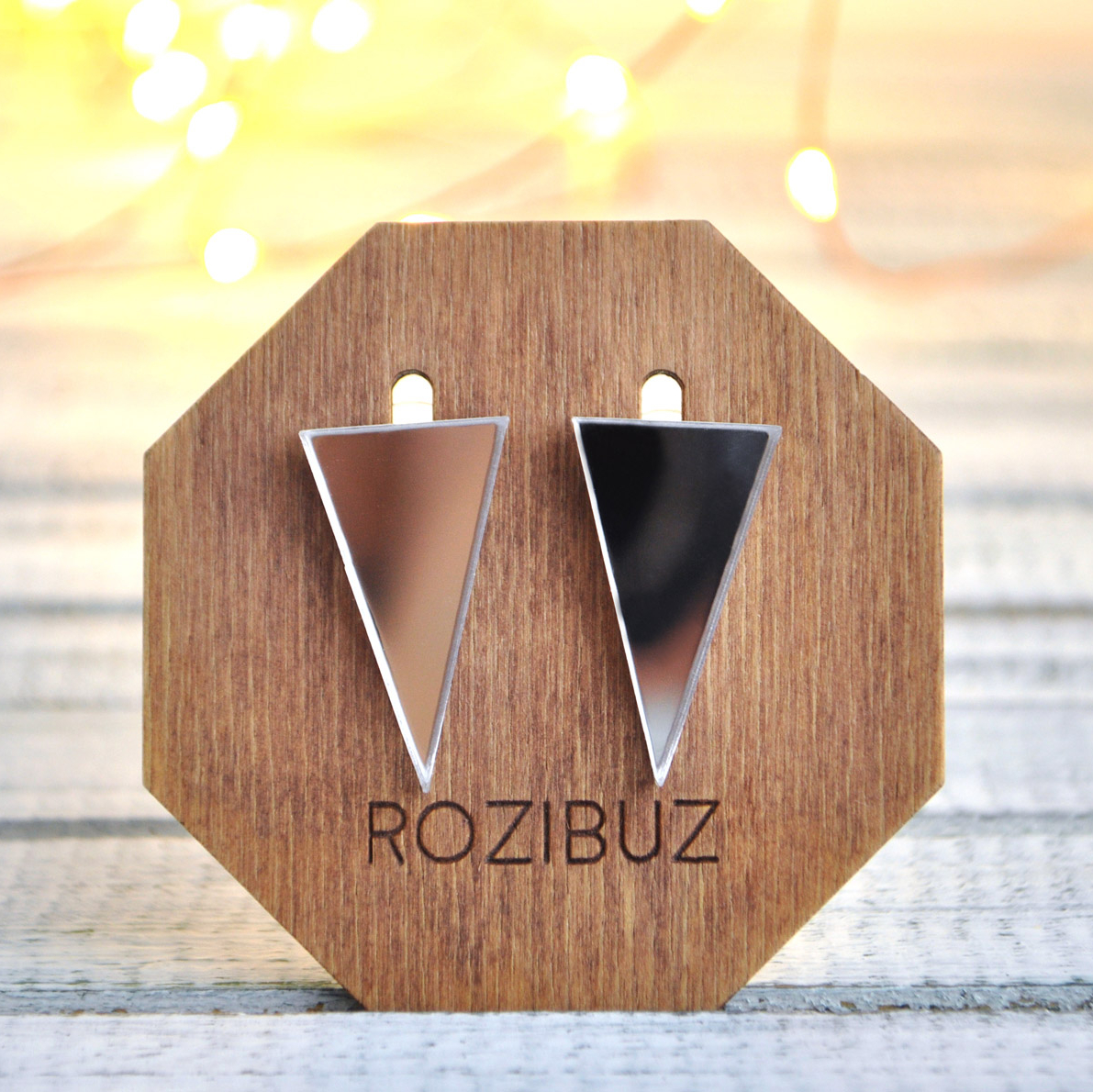 Зеркальные треугольники длинные - серьги-гвоздики зеркальные