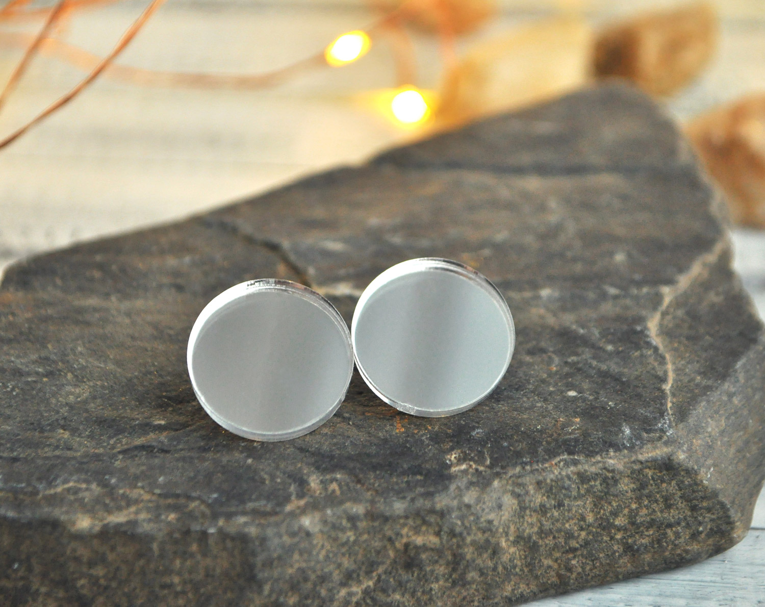 Зеркальные круги большие - серьги-гвоздики зеркальные