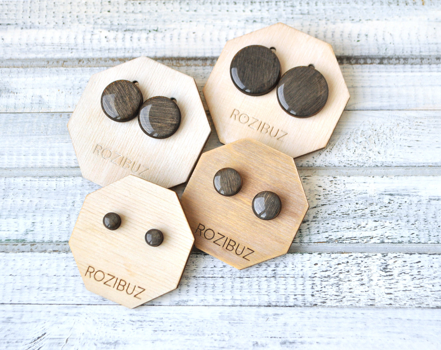 Графит - круг серьги-гвоздики разных размеров