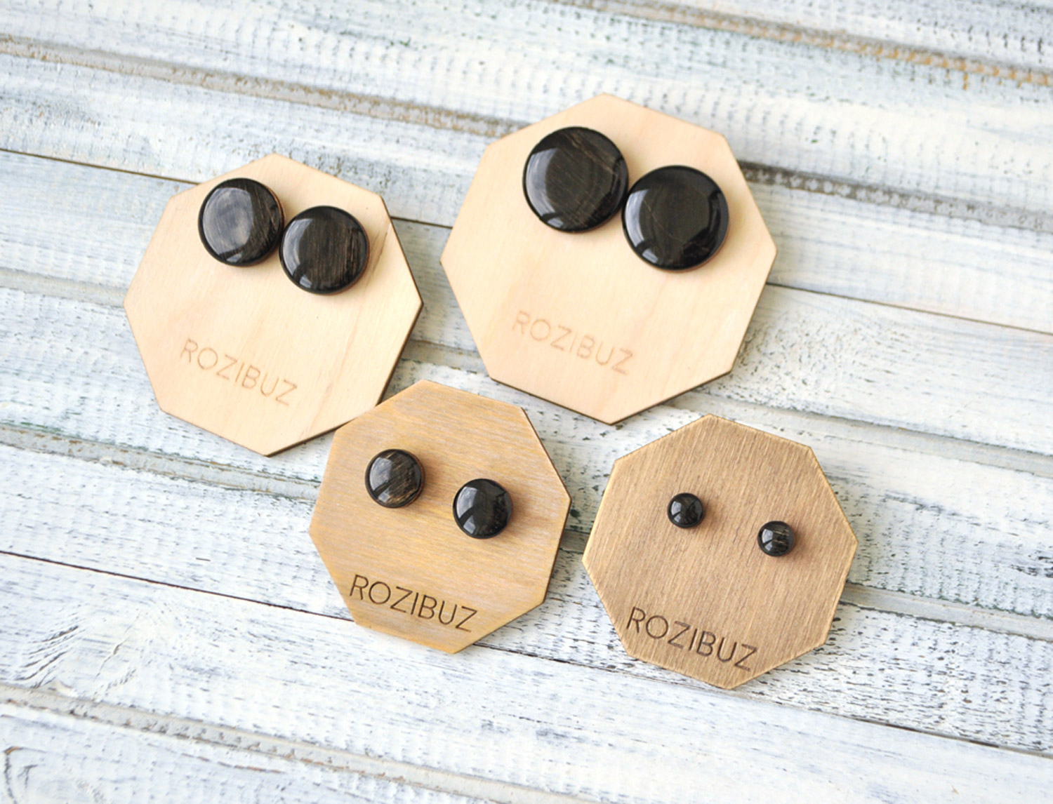 черный - круг - серьги-гвоздики разных размеров