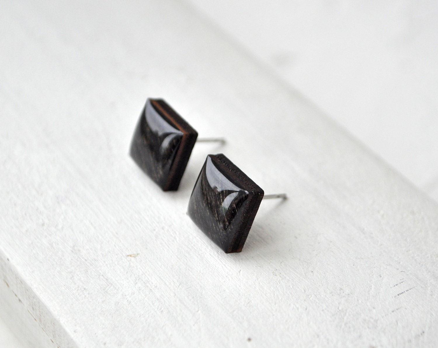 квадраты - серьги-гвоздики деревянные