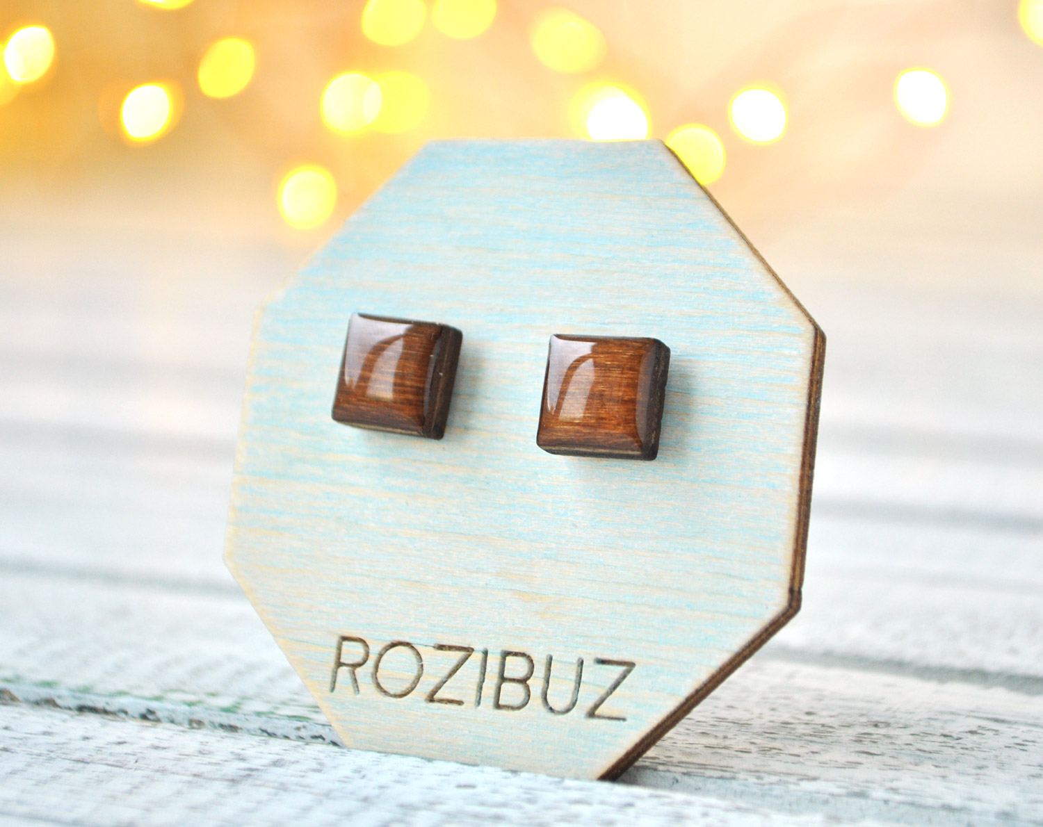 квадраты - серьги-гвоздики деревянные