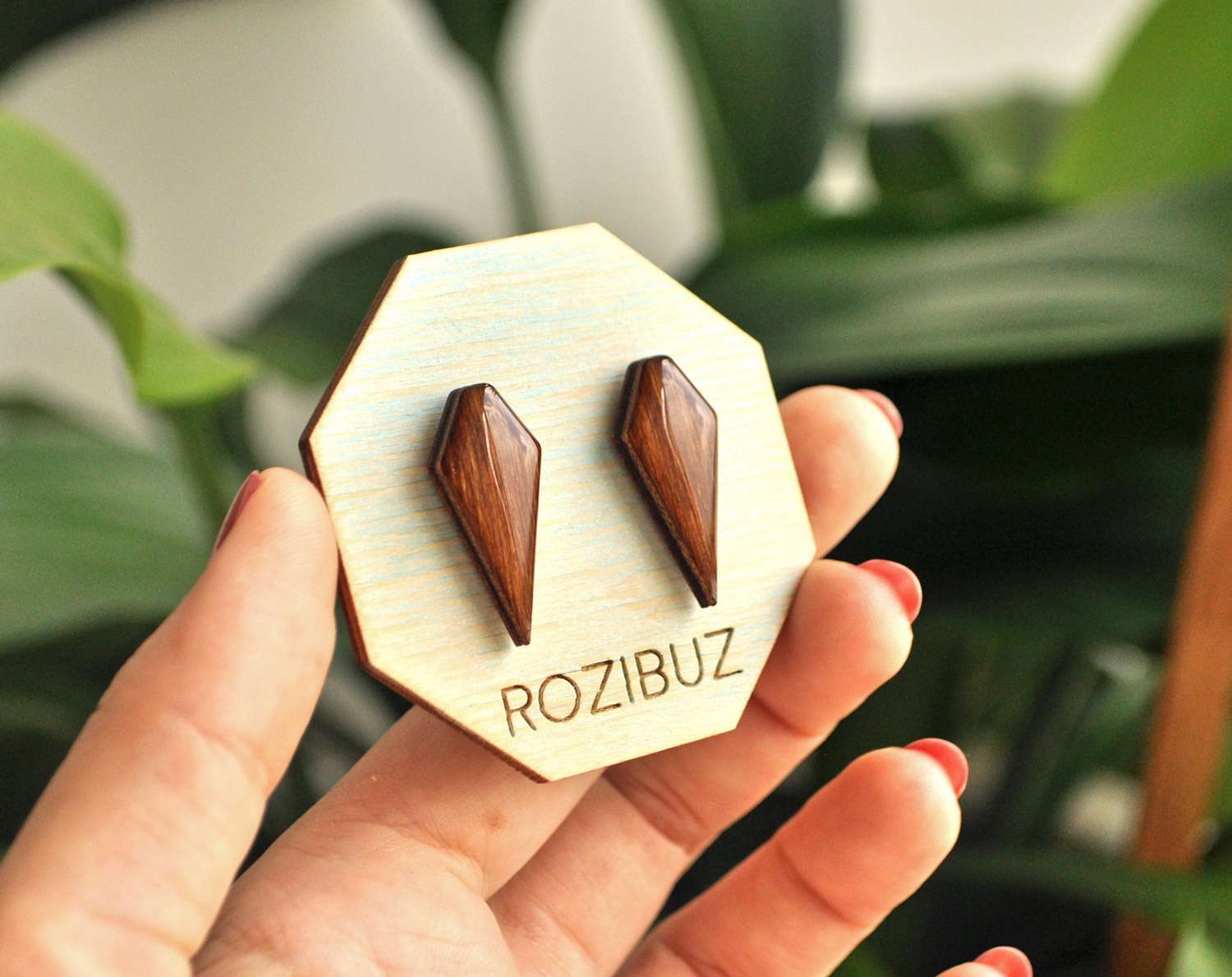 кристалл - серьги-гвоздики деревянные