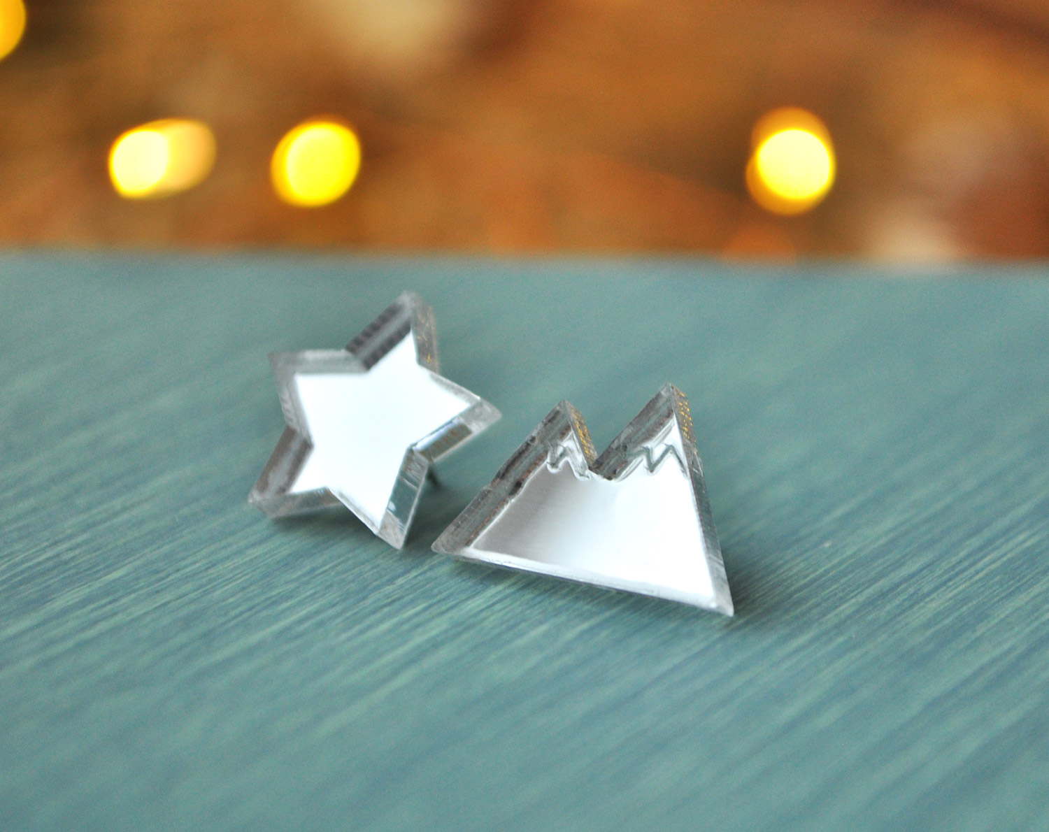 Гора и звезда - зеркальные броши на воротник рубашки