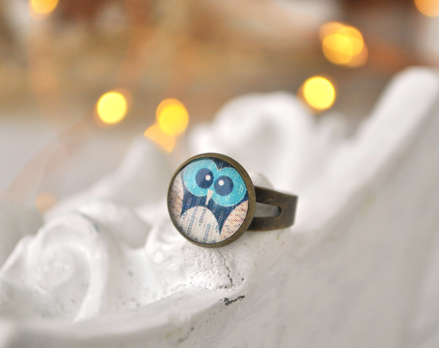 Сова - кольцо в металлической оправе