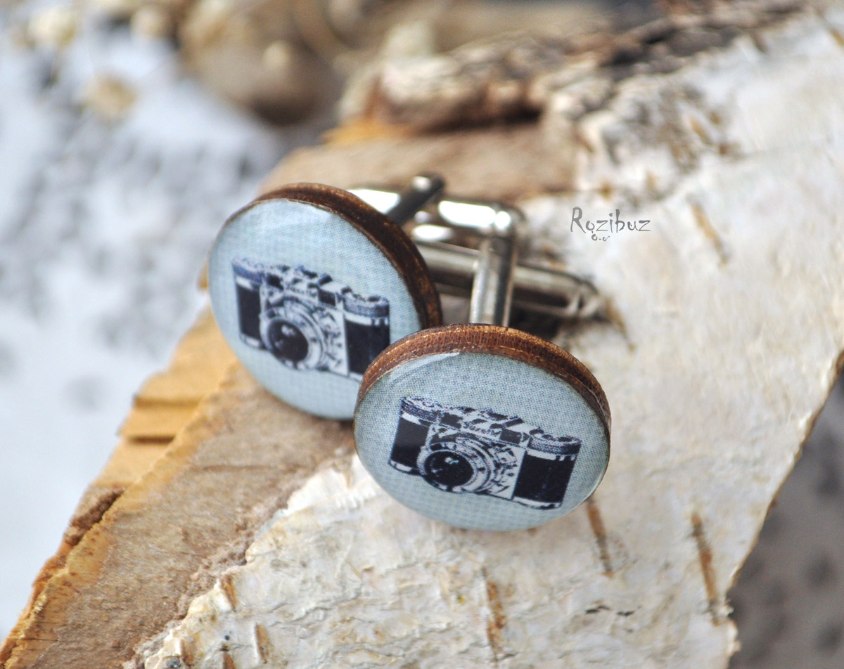 Фотоаппарат - деревянные запонки