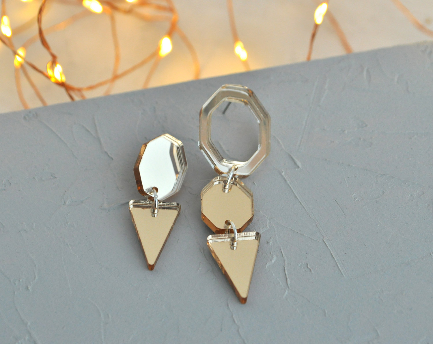 Зеркальная геометрия - асимметрия - серьги зеркальные асимметричные