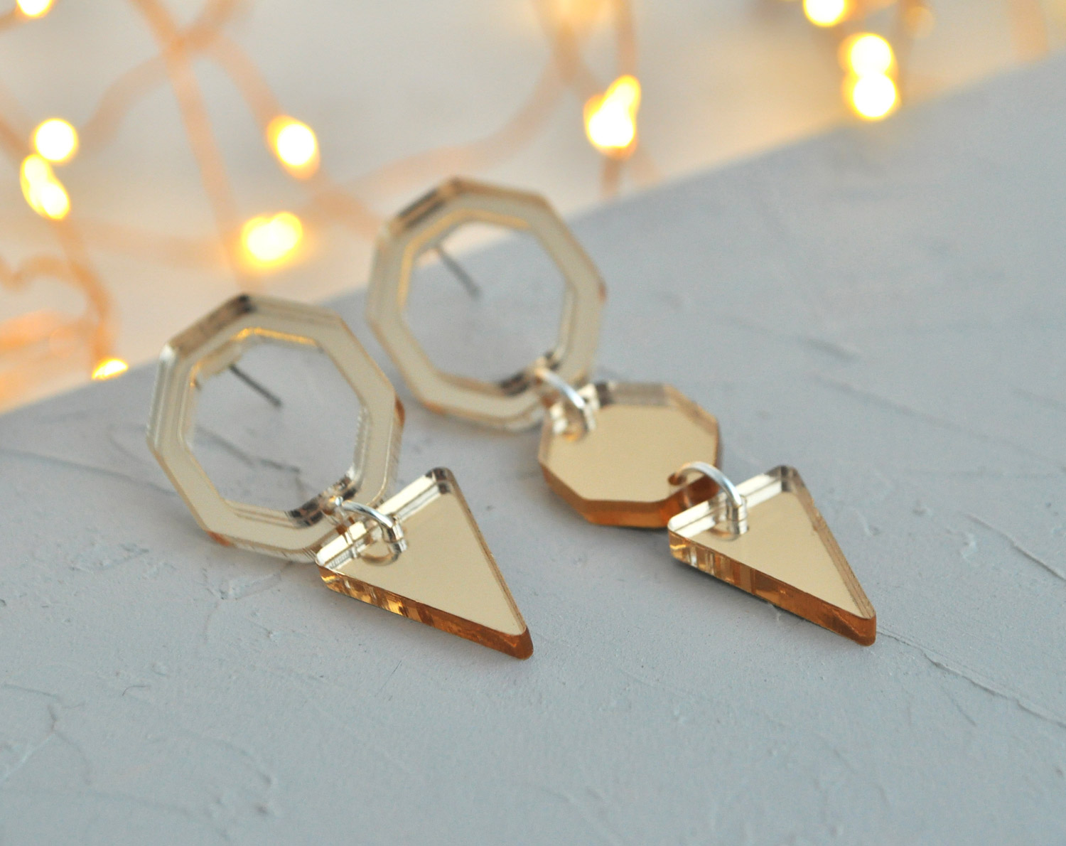 Зеркальная геометрия с окошками - асимметрия - серьги зеркальные