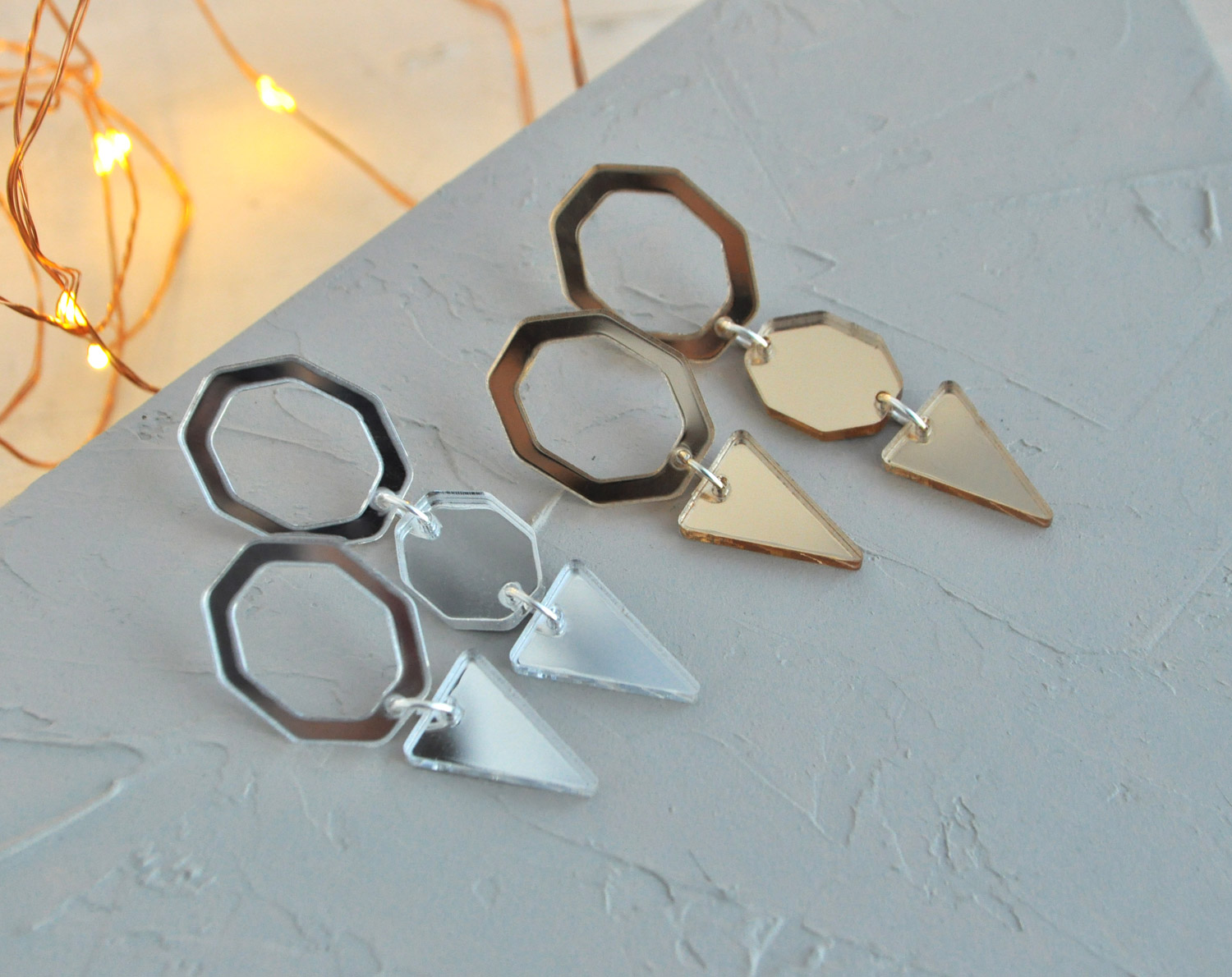 Зеркальная геометрия с окошками - асимметрия - серьги зеркальные