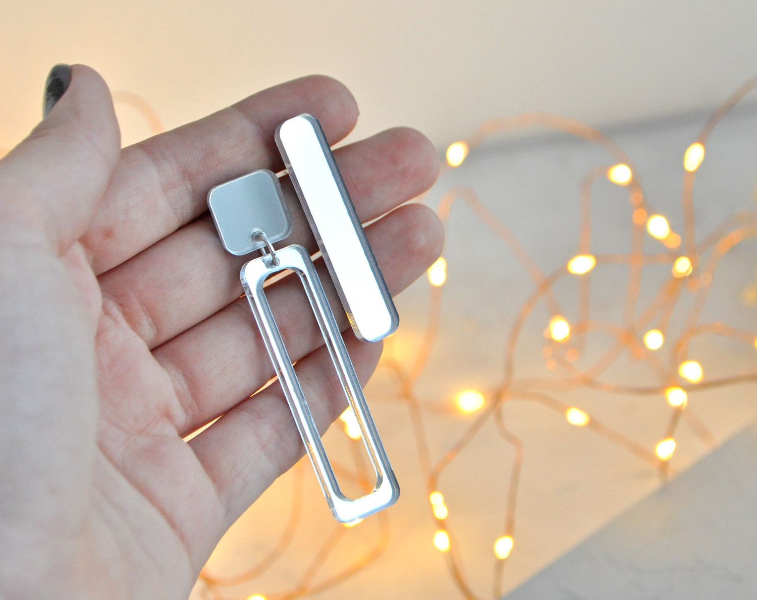 прямоугольные асимметричные - серьги зеркальные