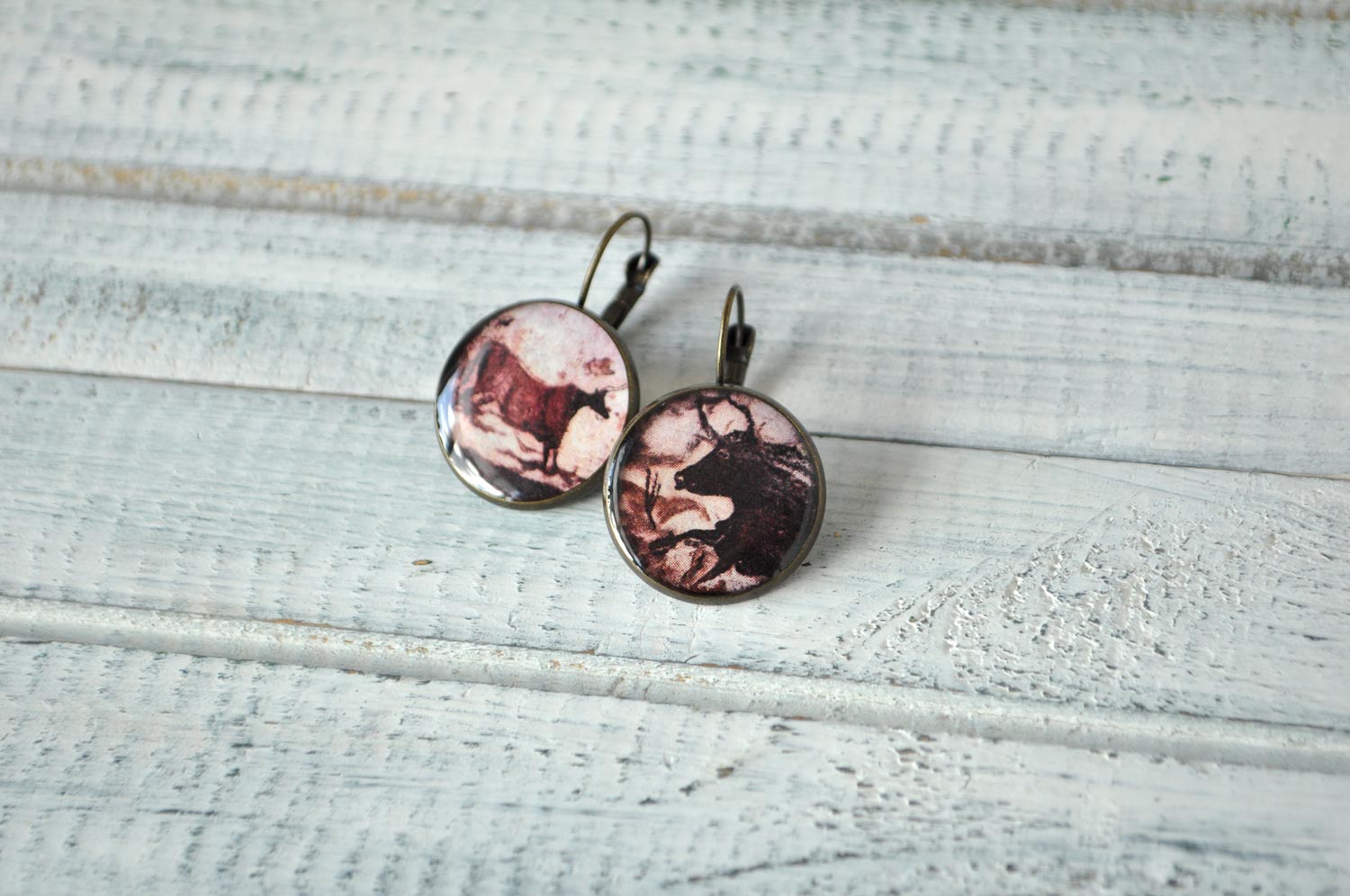 Бык и корова - серьги в латунной оправе