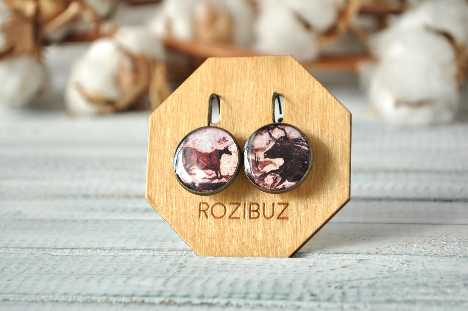 Бык и корова - серьги в латунной оправе