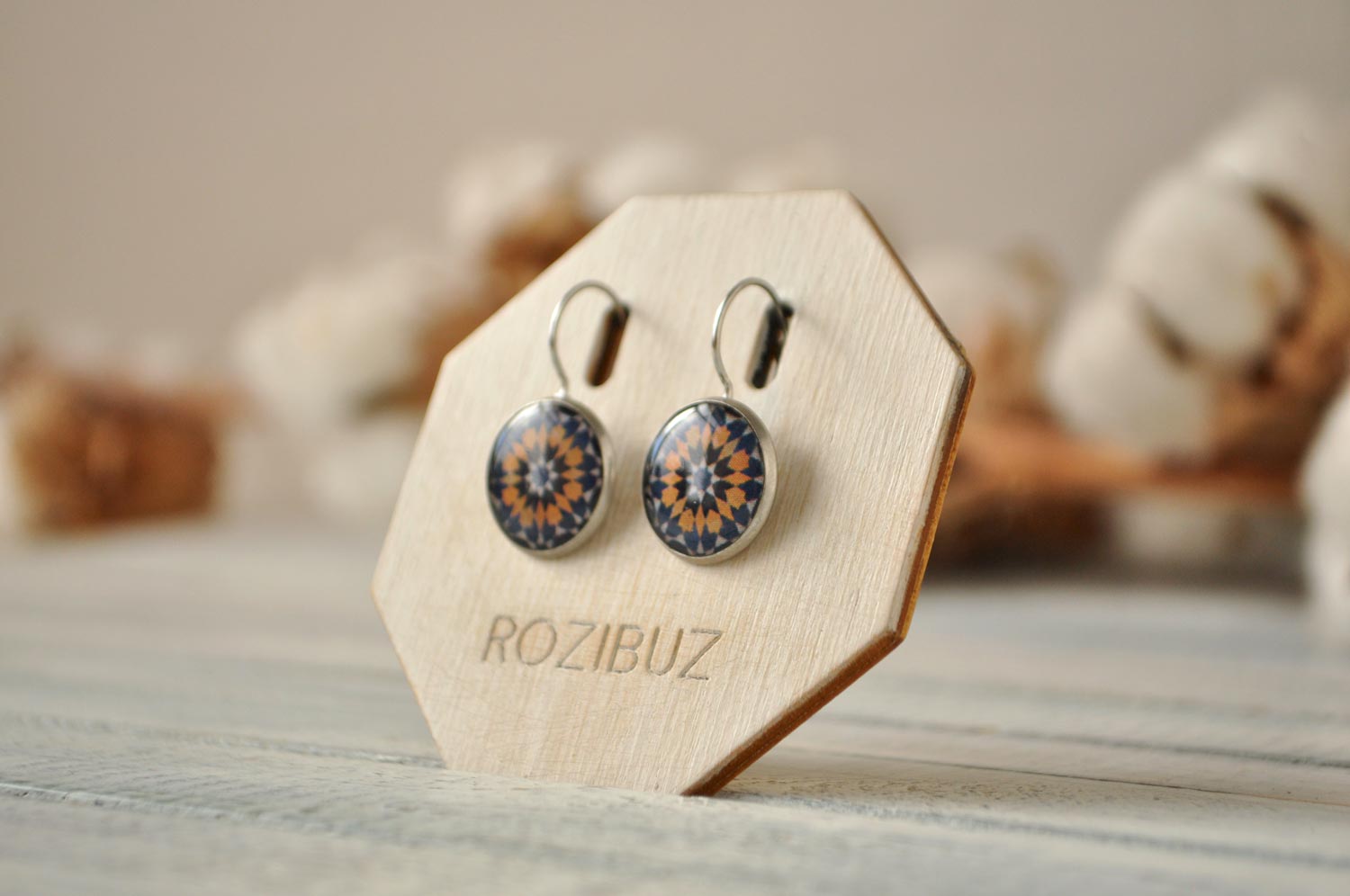 Марракеш жело-синий - серьги в металлической оправе