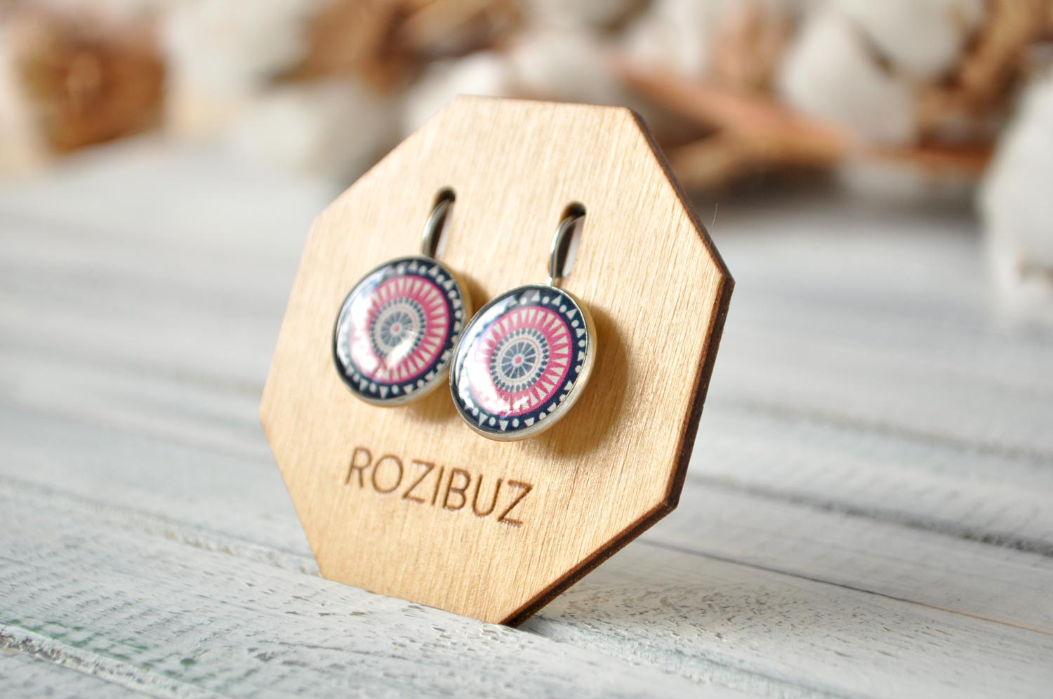 Марракеш розовый с синим - серьги в металлической оправе