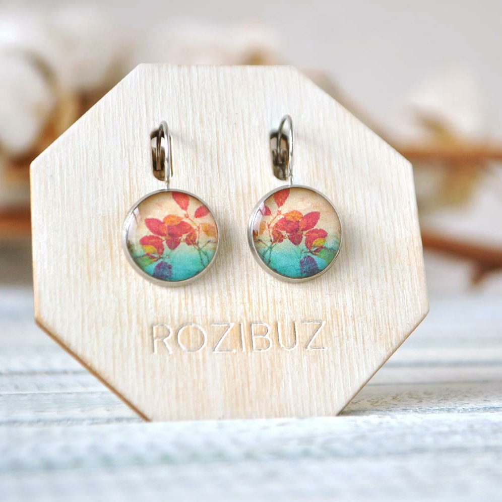 Осенние листья - серьги в металлической оправе