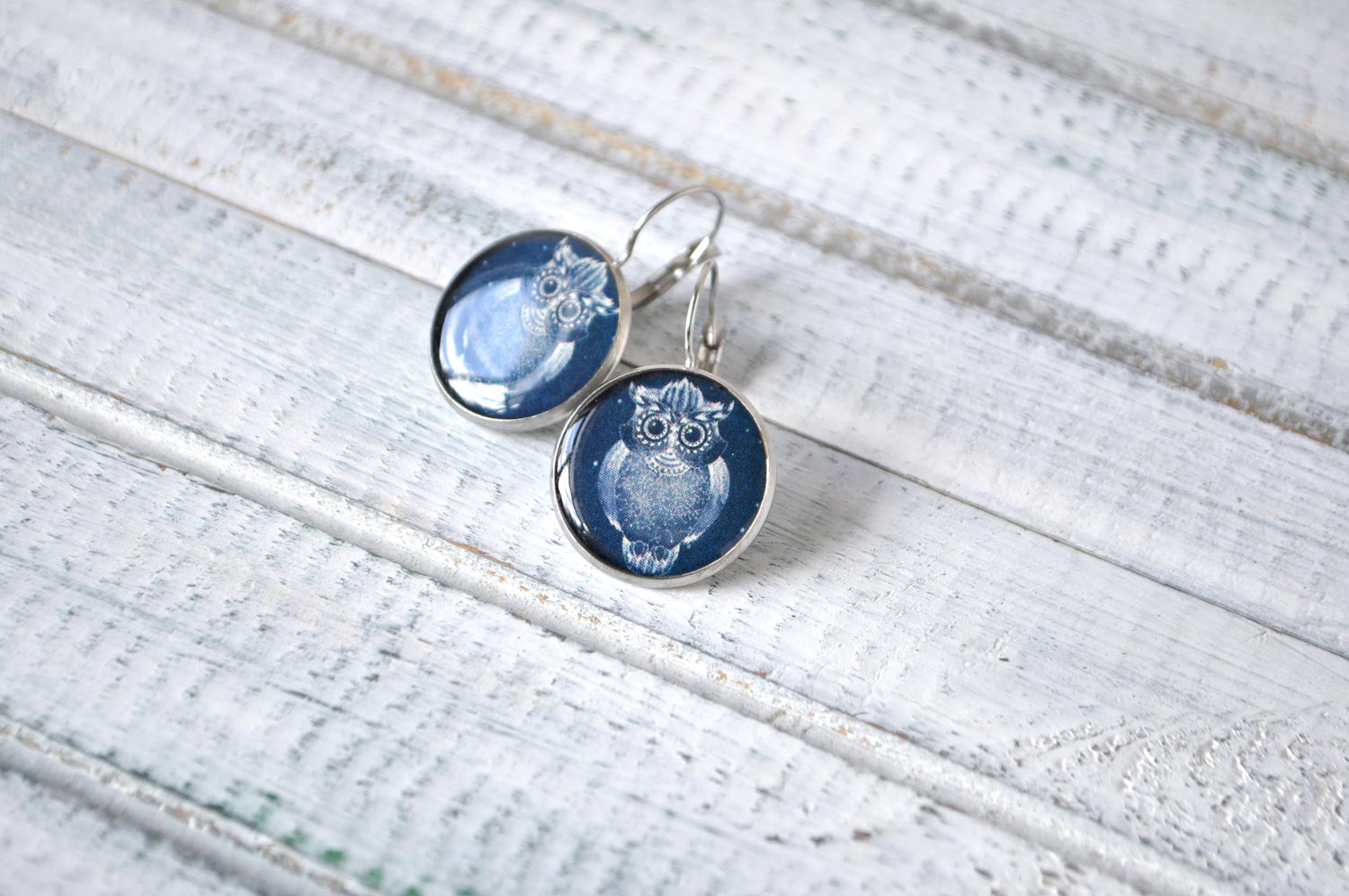совы - серьги в металлической оправе