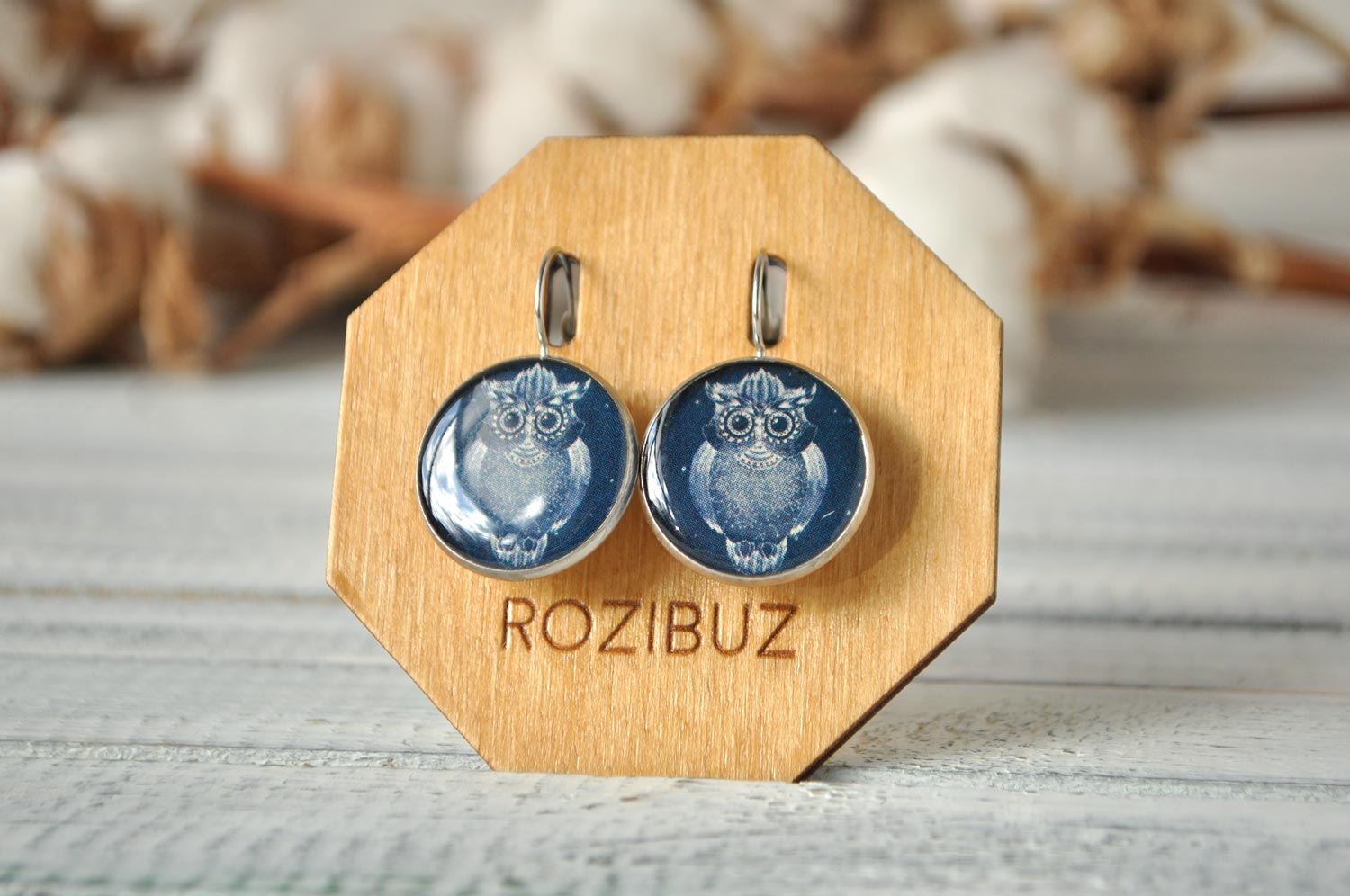 совы - серьги в металлической оправе