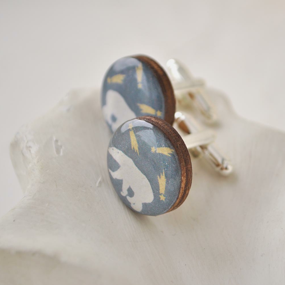 Медведи с кометами - деревянные запонки