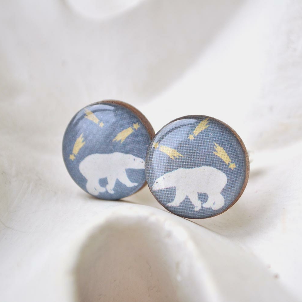 Медведи с кометами - деревянные запонки