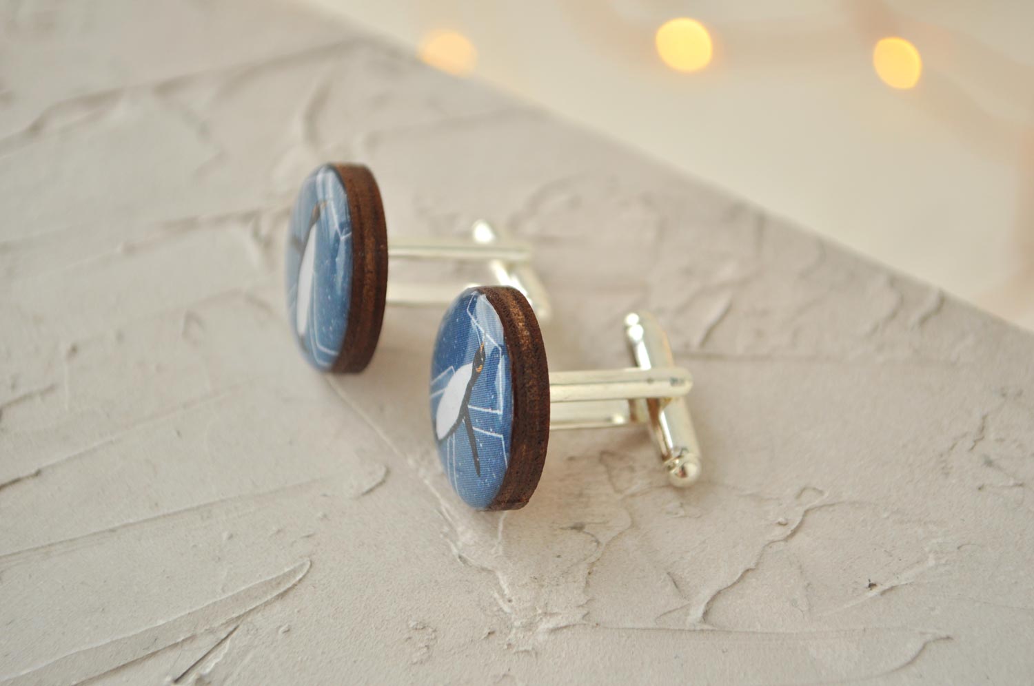 Пингвины - деревянные запонки