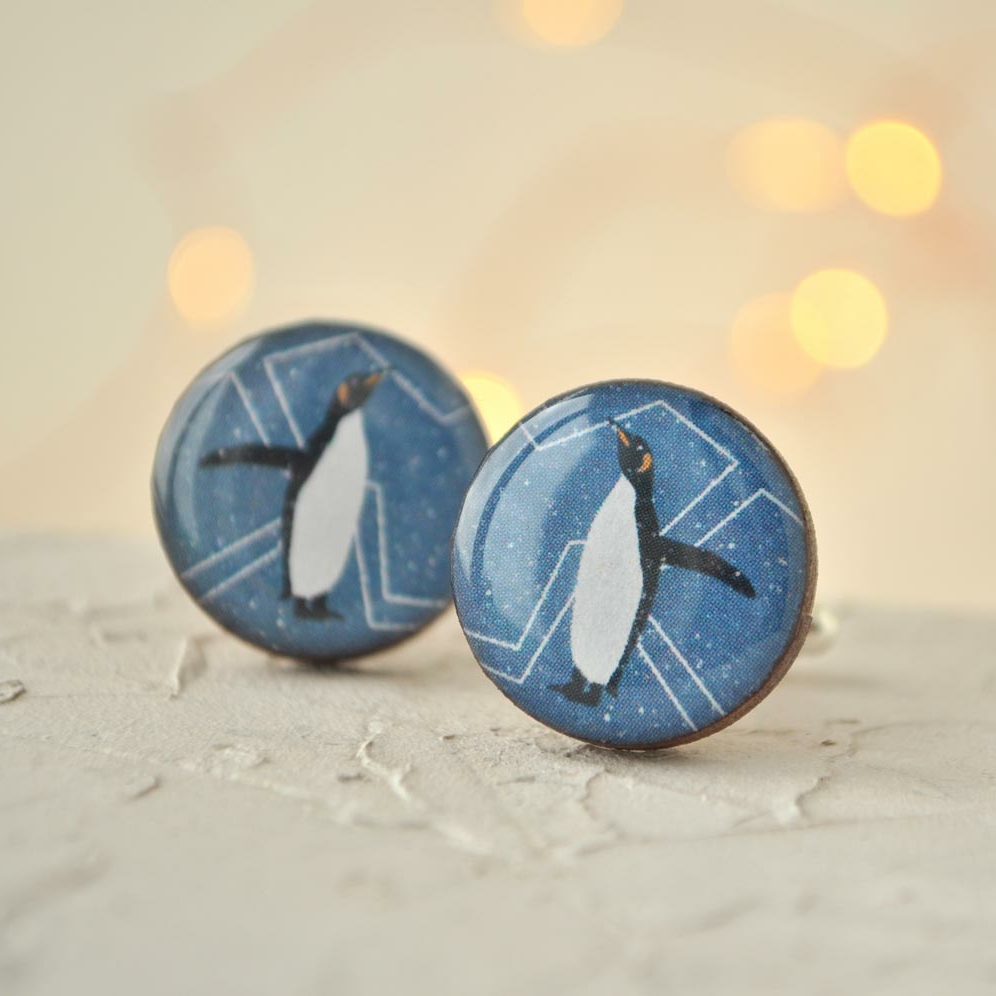 Пингвины - деревянные запонки