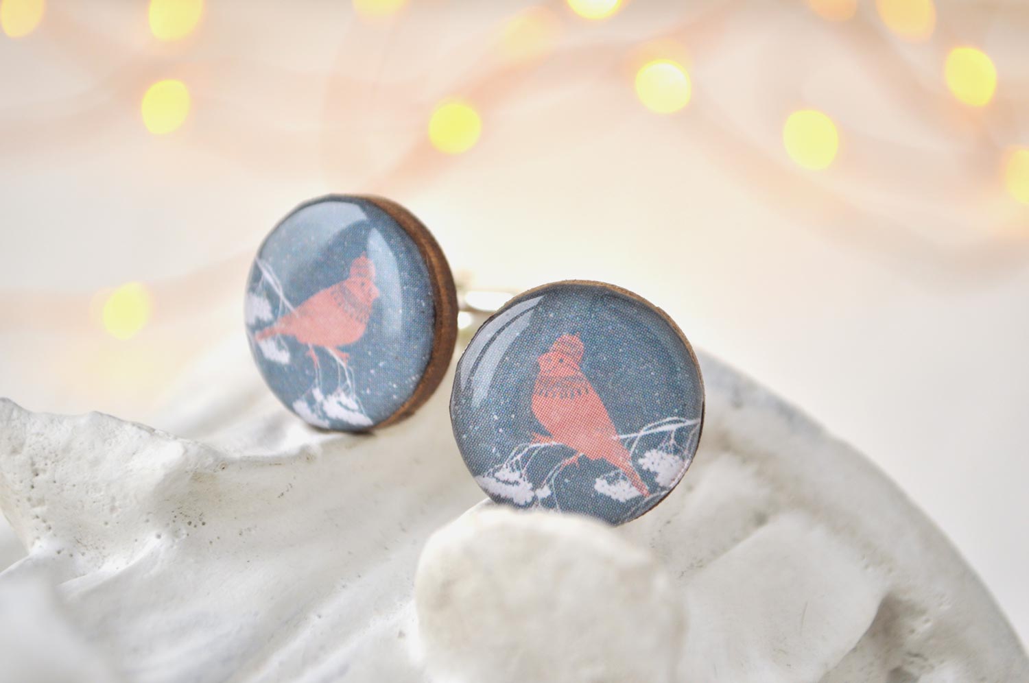 Птички - деревянные запонки