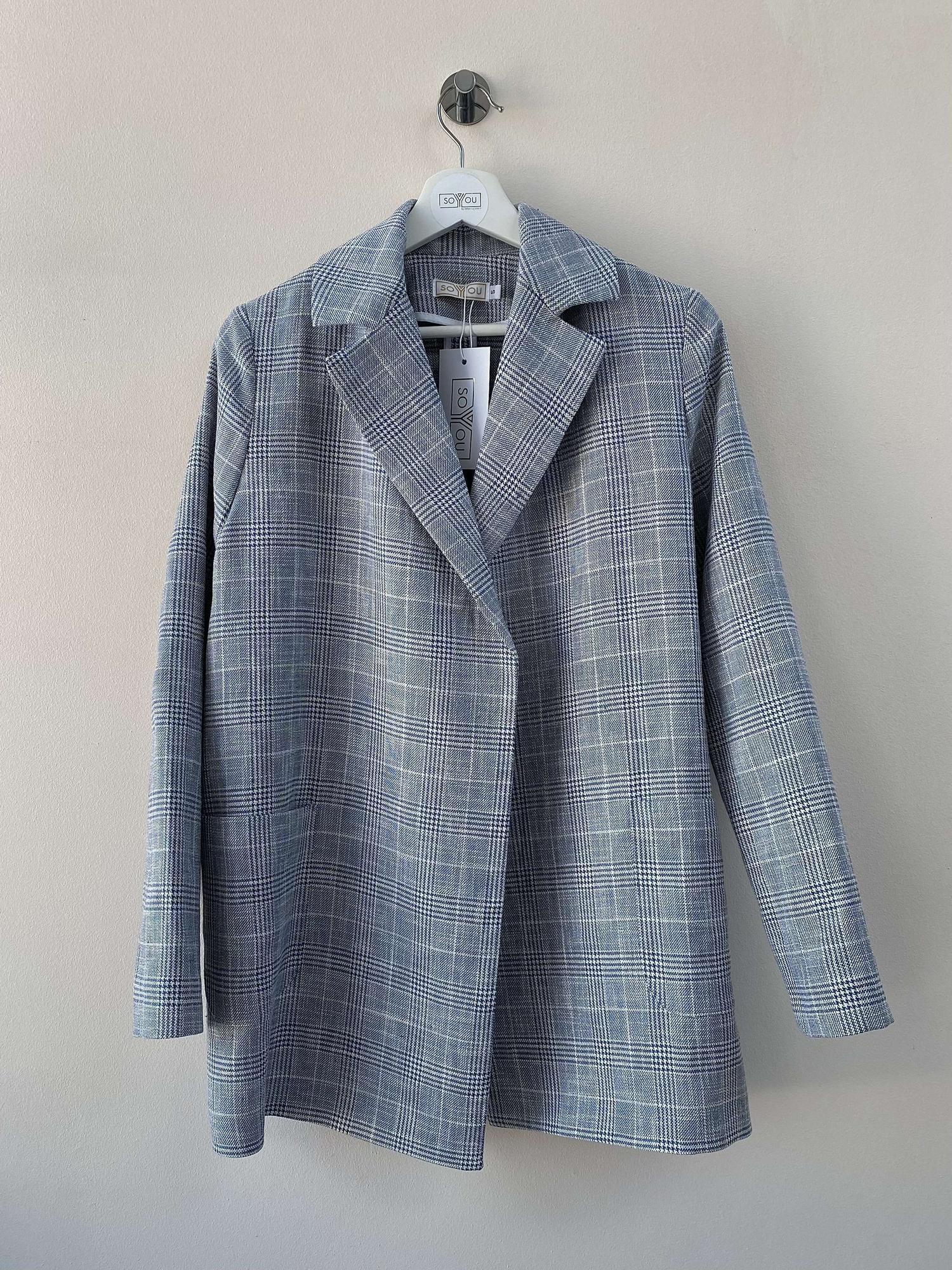 Жакет без подклада льняной (в клетку)