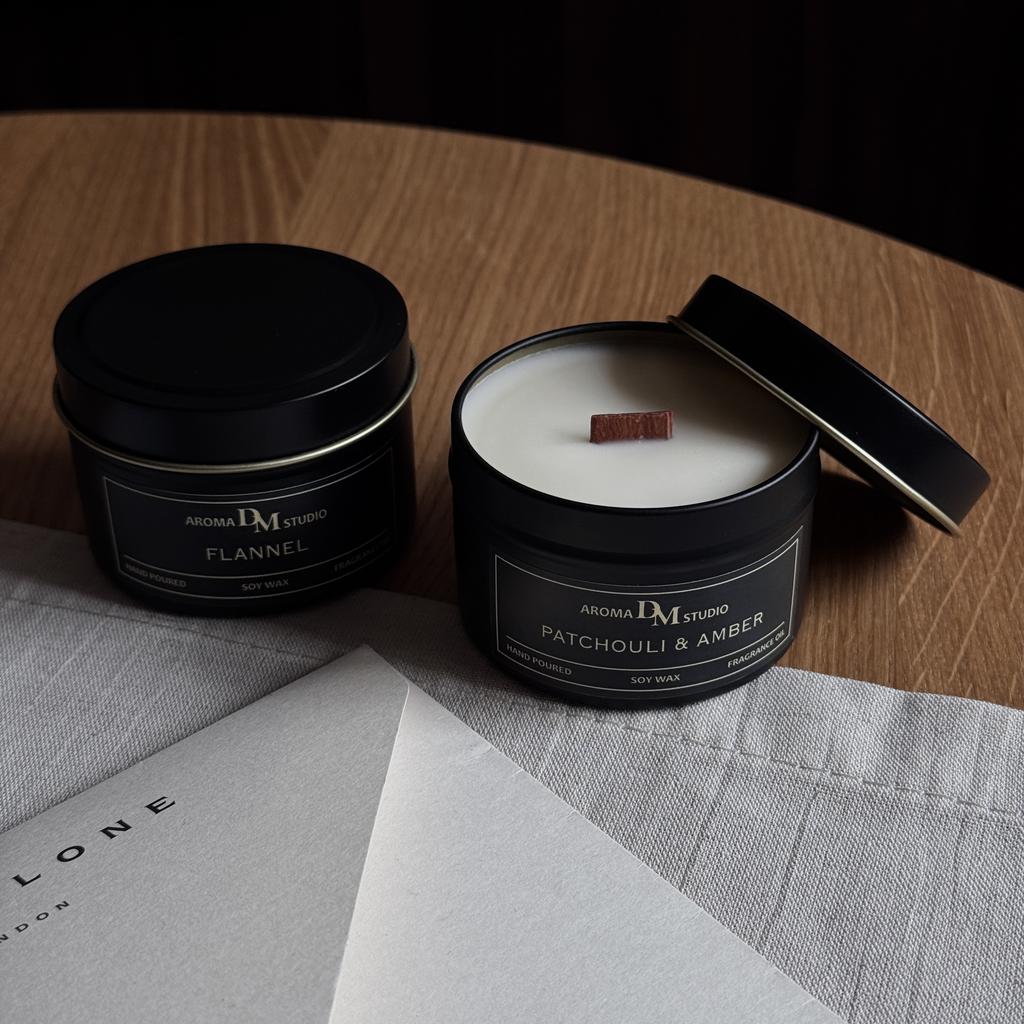 Аромасвеча в чёрной матовой баночке с тайным посланием внутри 120мл Пихта Фрезера