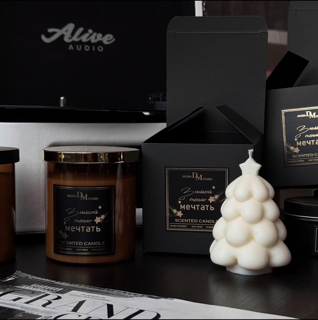 Аромасвеча "Зимой тепло мечтать" с двумя фитилями  400мл Шампанское