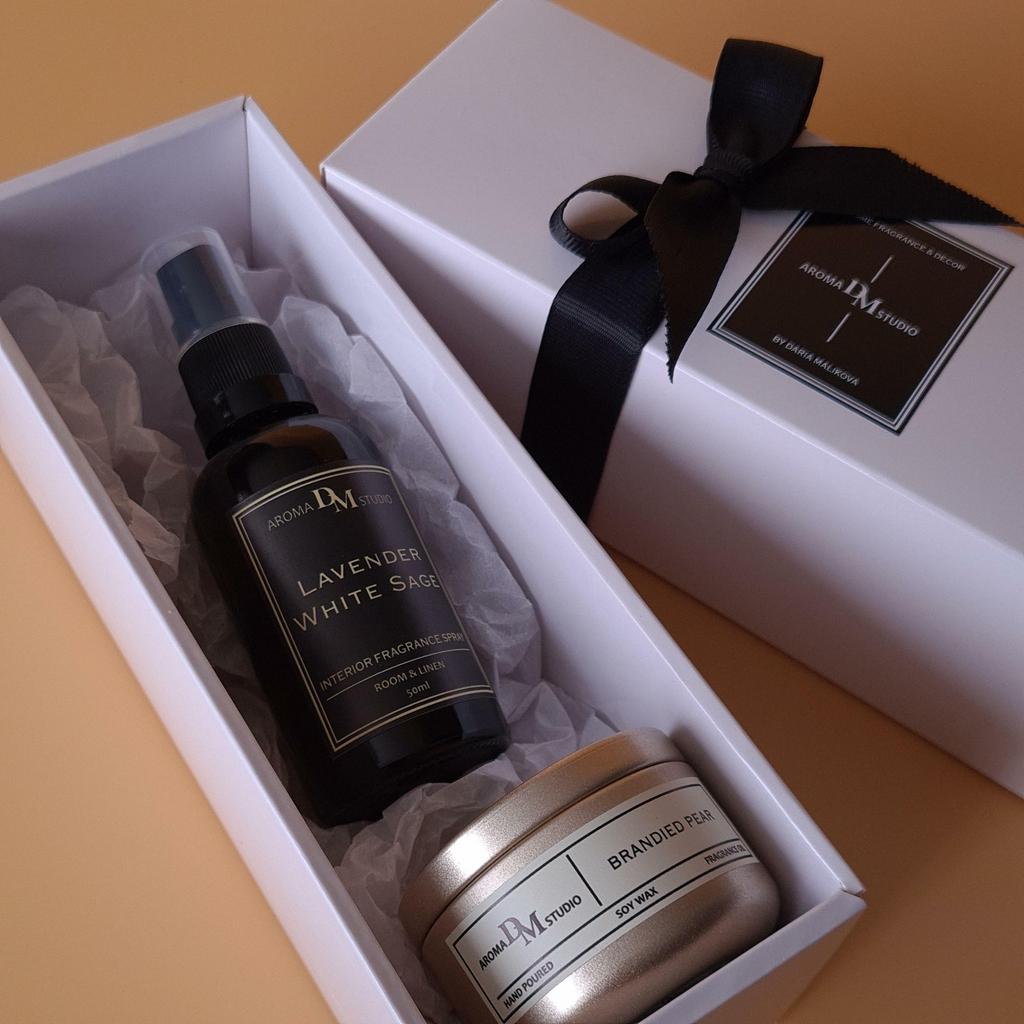 Подарочный бокс "аромасвеча 50мл + интерьерный спрей"