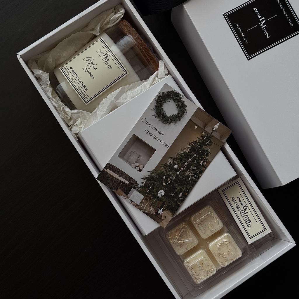 Новогодний большой подарочный бокс "ароматическая свеча + wax melts"