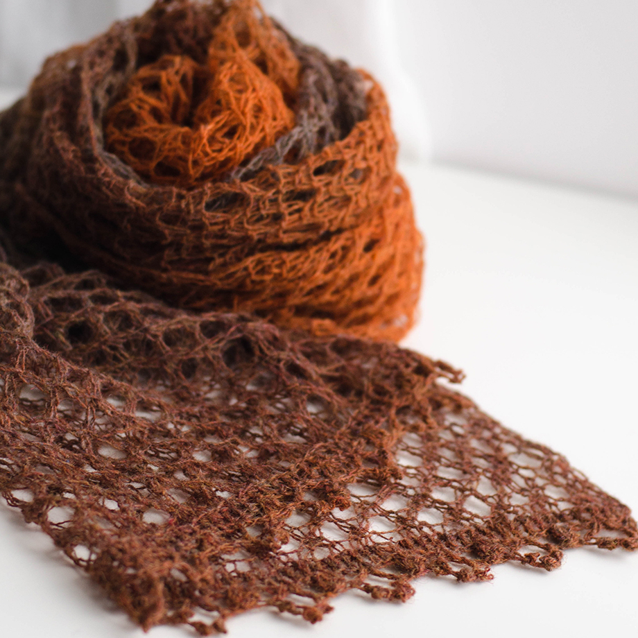 Шарф ажурный шерстяной (коричнево-рыжий)