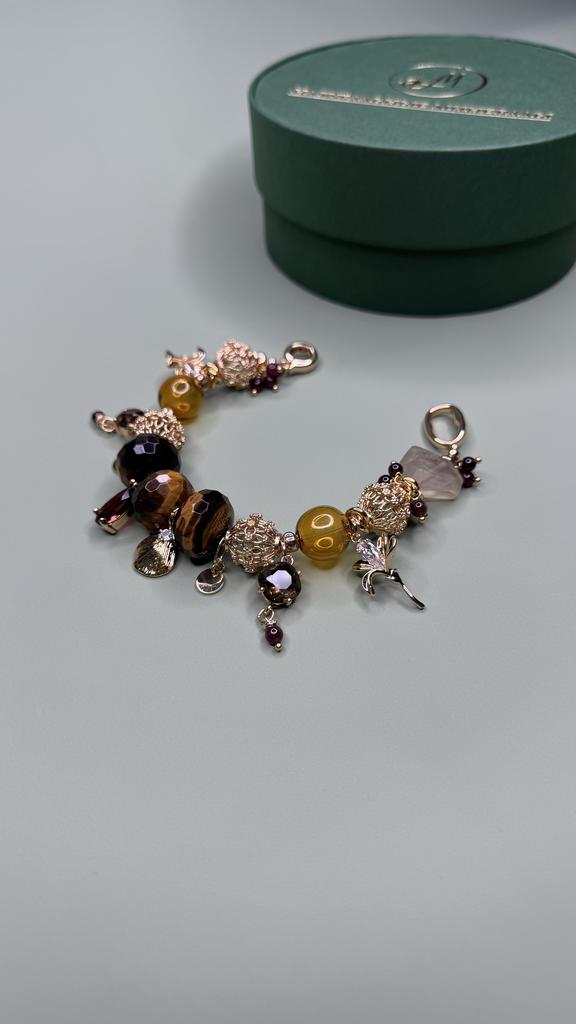 БРАСЛЕТ ИЗ ТИГРОВОГО ГЛАЗА, КВАРЦА, ГЕМАТИТА  "ЭНЕЯ"