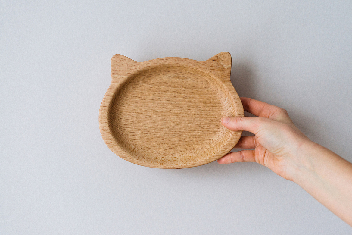 Деревянная детская тарелка в форме кошки (бук)