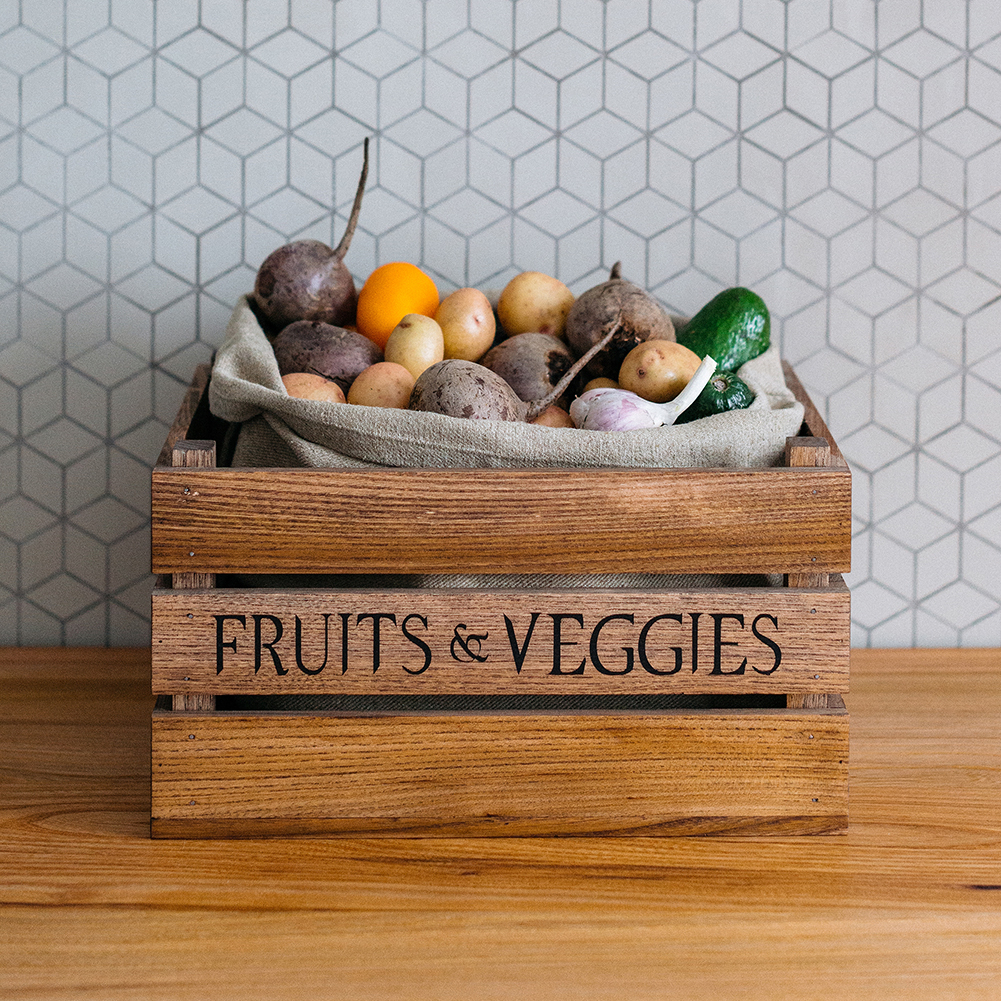 Деревянный ящик FRUITES & VEGGIES с льняным мешком – Yashka & Derevyashka