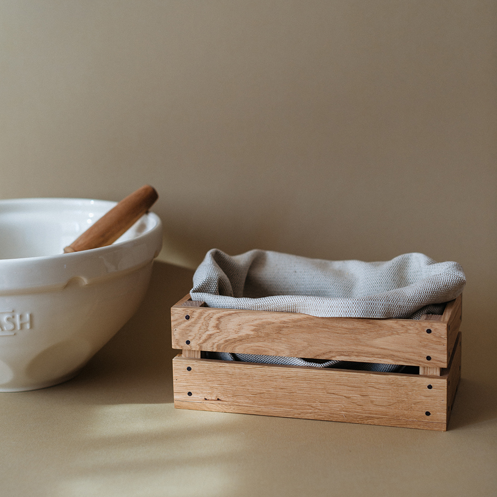 Хлебница с льняным мешком (дуб)