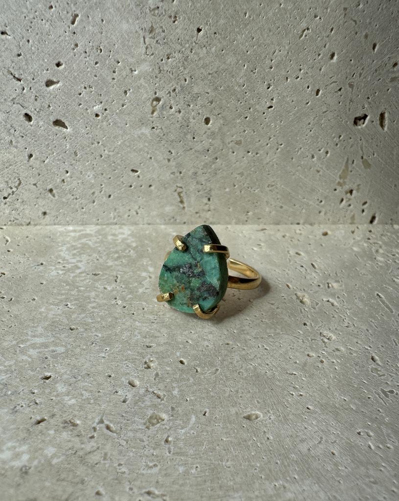 Кольцо с хризоколлой в форме капли 16 - 18 размер