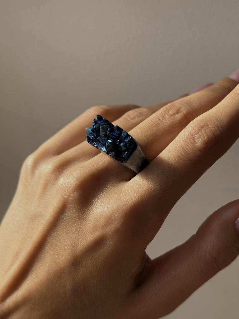 Кольцо из металлизированного цельного агата 17,5 - 18 размера