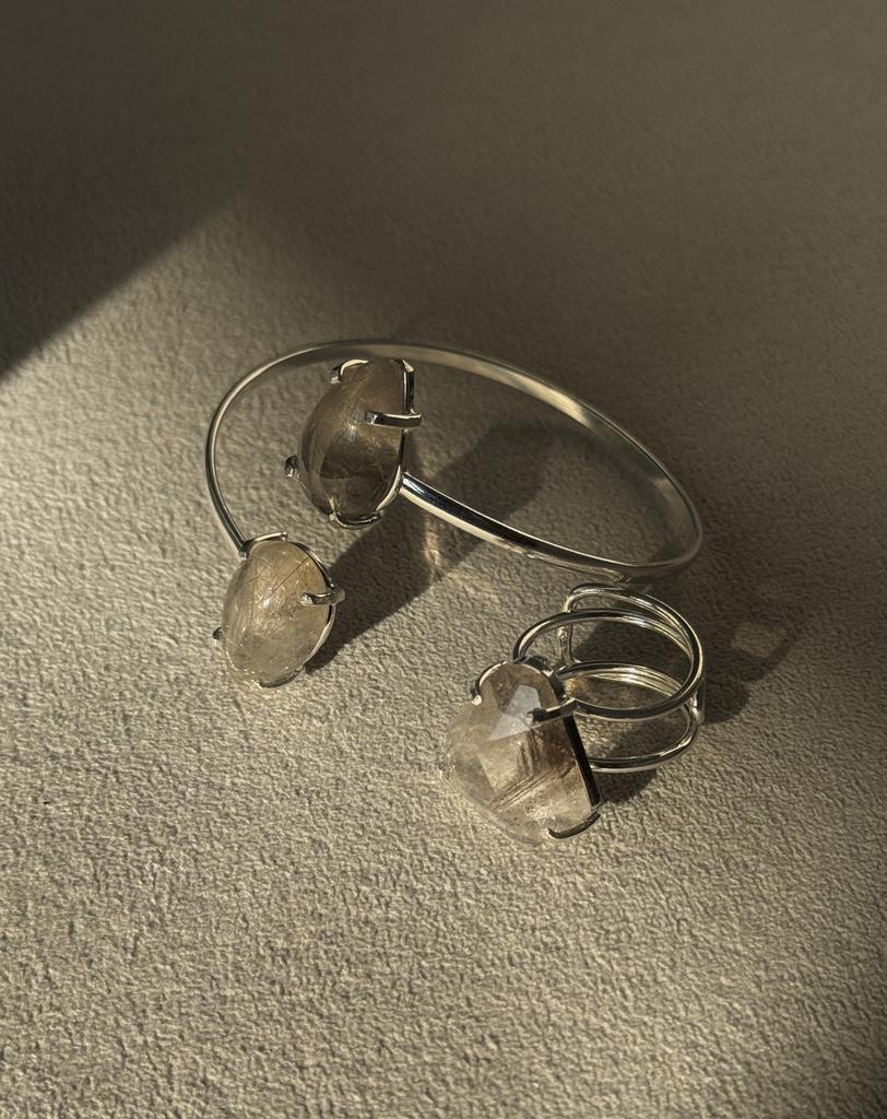 Комплект браслет и кольцо с рутиловым кварцем