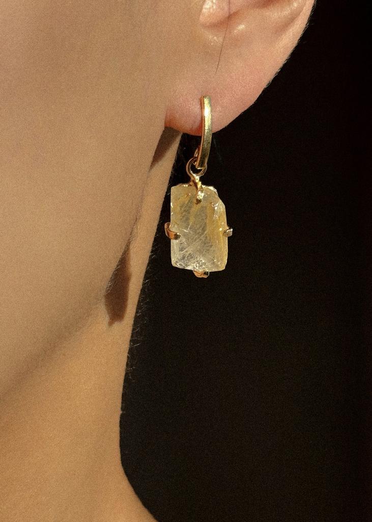 Серьги с шлифованным рутиловым кварцем