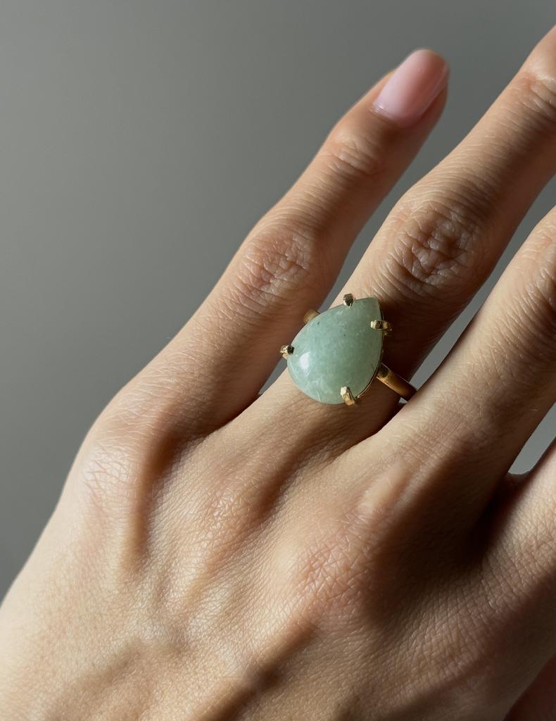 Кольцо с зеленым кварцем 16 - 18 размер