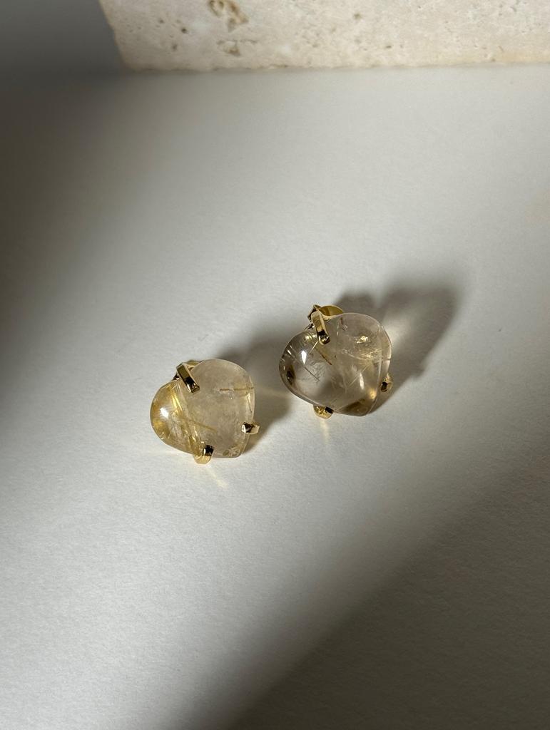 Серьги с рутиловым кварцем в форме сердца