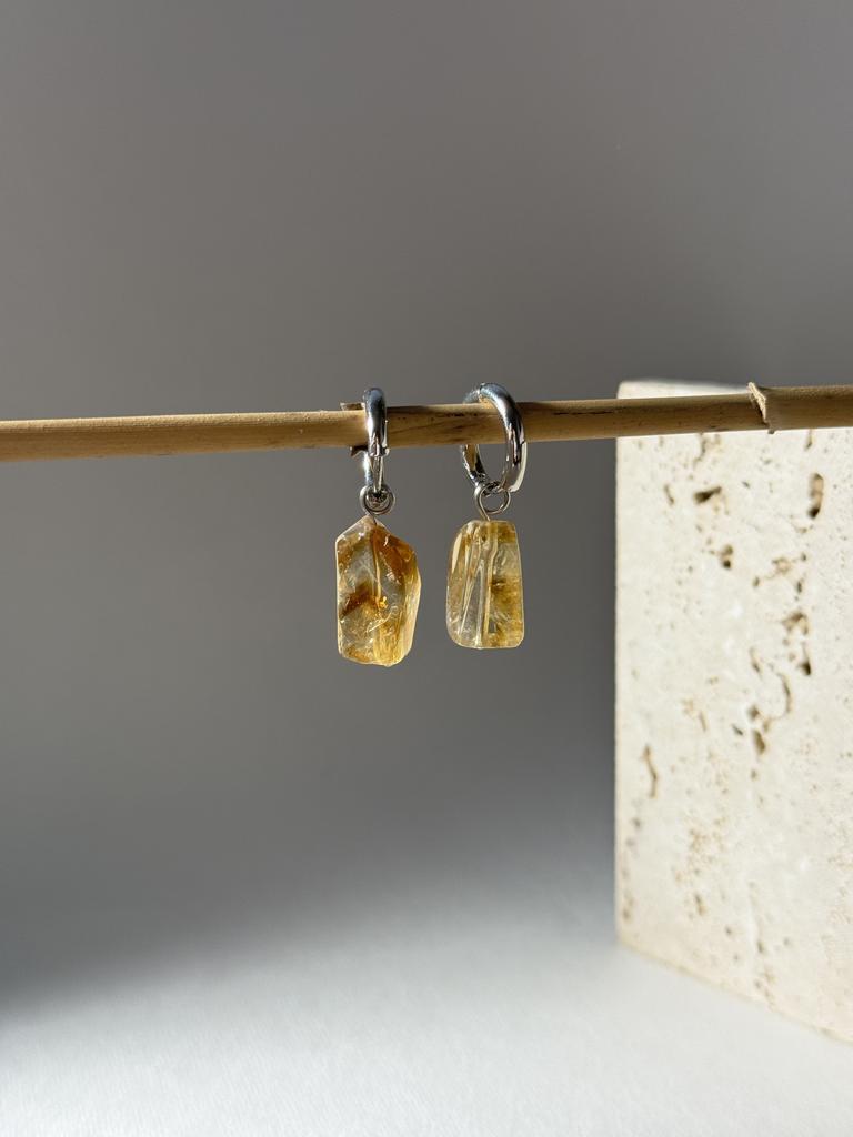 Серьги с кристаллами цитрина