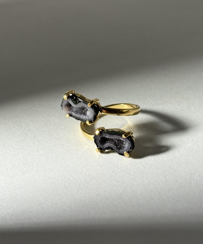 Кольцо с двойной жеодой агата