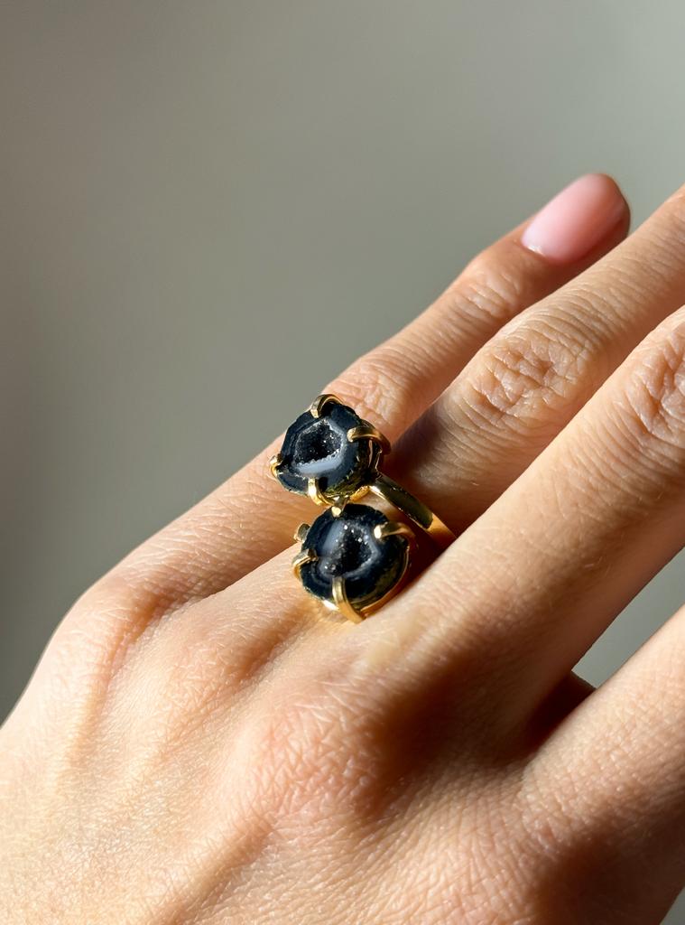 Кольцо с двойной жеодой агата