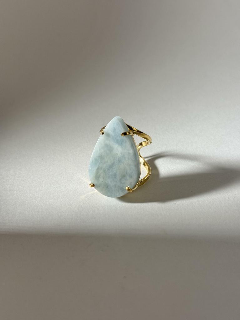 Кольцо с аквамарином 16,5 - 19 размер