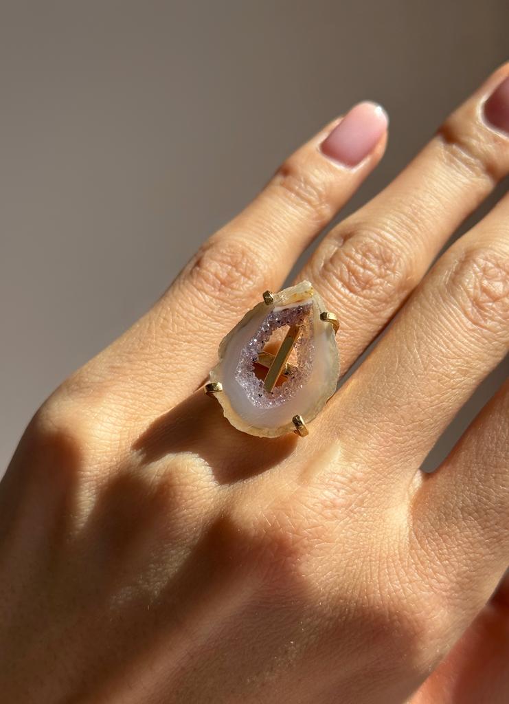 Кольцо со срезом агата 16 - 18 размер